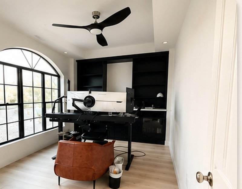 Home office with plain white walls before limewash